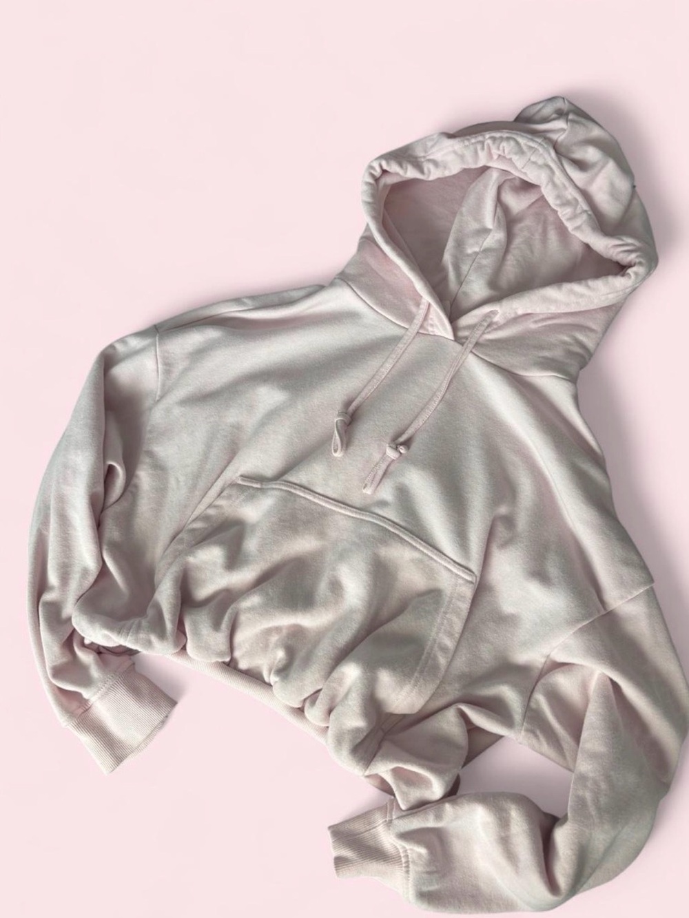 Women's Cropped Bubble Hem Hoodie - Light Pink